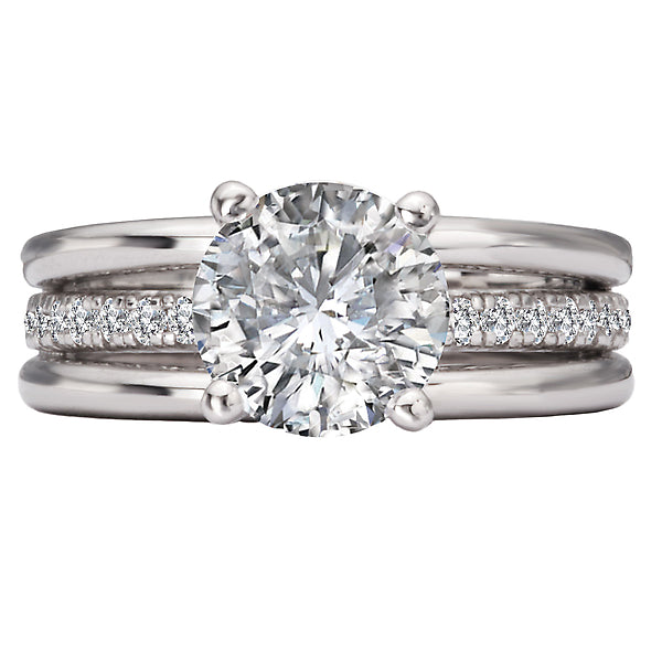 Three Row Band Semi-Mount Diamond Engagement Ring